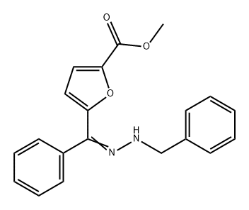 2-Furancarboxylic acid, 5-[phenyl[2-(phenylmethyl)hydrazinylidene]methyl]-, methyl ester 结构式