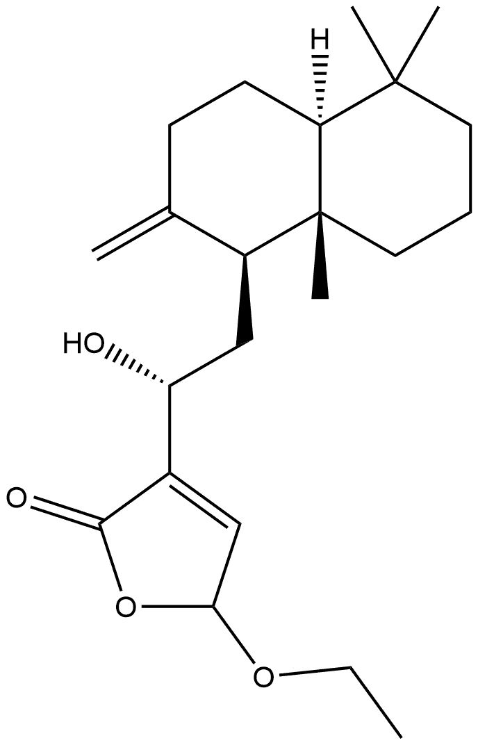 3-[(1R)-2-[(1S,4aS,8aS)-Decahydro-5,5,8a-trimethyl-2-methylene-1-naphthalenyl]-1-hydroxyethyl]-5-ethoxy-2(5H)-furanone 化学構造式