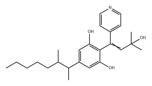 1,3-Benzenediol, 5-(1,2-dimethylheptyl)-2-[3-hydroxy-3-methyl-1-(4-pyridinyl)-1-buten-1-yl]- Struktur