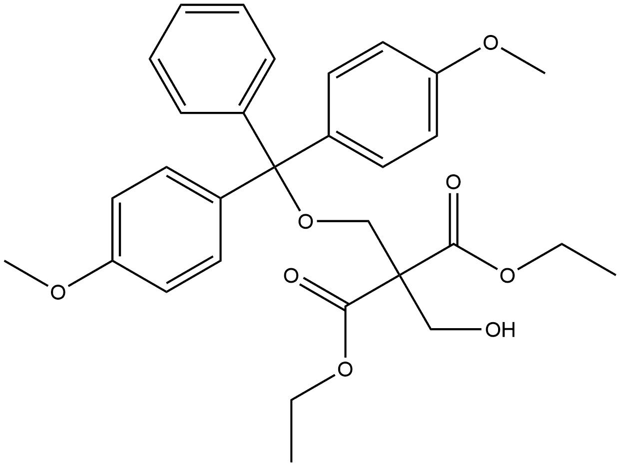 Propanedioic acid, 2-[[bis(4-methoxyphenyl)phenylmethoxy]methyl]-2-(hydroxymethyl)-, 1,3-diethyl ester 化学構造式