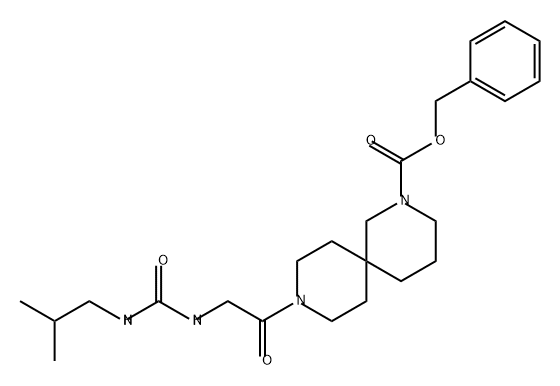 2,9-Diazaspiro[5.5]undecane-2-carboxylic acid, 9-[2-[[[(2-methylpropyl)amino]carbonyl]amino]acetyl]-, phenylmethyl ester Struktur
