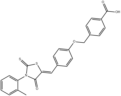 Benzoic acid, 4-[[4-[(Z)-[3-(2-methylphenyl)-4-oxo-2-thioxo-5-thiazolidinylidene]methyl]phenoxy]methyl]-|Benzoic acid, 4-[[4-[(Z)-[3-(2-methylphenyl)-4-oxo-2-thioxo-5-thiazolidinylidene]methyl]phenoxy]methyl]-