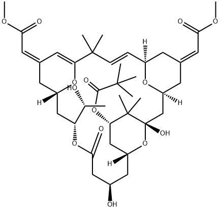 Propanoic acid, 2,2-dimethyl-, (1S,3S,5Z,7R,8E,13Z,15S,17R,21R,23R,25S)-1,21-dihydroxy-17-(1R)-1-hydroxyethyl-5,13-bis(2-methoxy-2-oxoethylidene)-10,10,26,26-tetramethyl-19-oxo-18,27,28,29-tetraoxatetracyclo21.3.1.13,7.111,15nonacosa-8,11-dien-25-yl ester 结构式