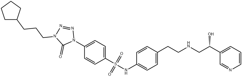 Benzenesulfonamide, 4-[4-(3-cyclopentylpropyl)-4,5-dihydro-5-oxo-1H-tetrazol-1-yl]-N-[4-[2-[[(2R)-2-hydroxy-2-(3-pyridinyl)ethyl]amino]ethyl]phenyl]- 结构式