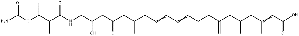 2,10,12-Eicosatrienoic acid, 20-[[3-[(aminocarbonyl)oxy]-2-methyl-1-oxobutyl]amino]-19-hydroxy-3,5,15-trimethyl-7-methylene-17-oxo- Struktur