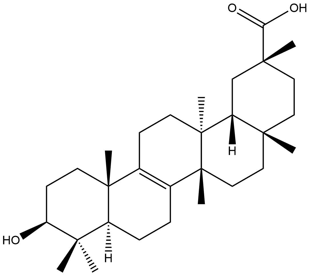 26-Norolean-8-en-29-oic acid, 3-hydroxy-13-methyl-, (3β,13α,14β,20α)- Structure