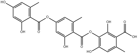 Benzoic acid, 4-[(2,4-dihydroxy-6-methylbenzoyl)oxy]-2-hydroxy-6-methyl-, 3-carboxy-2,6-dihydroxy-4-methylphenyl ester,177795-28-7,结构式