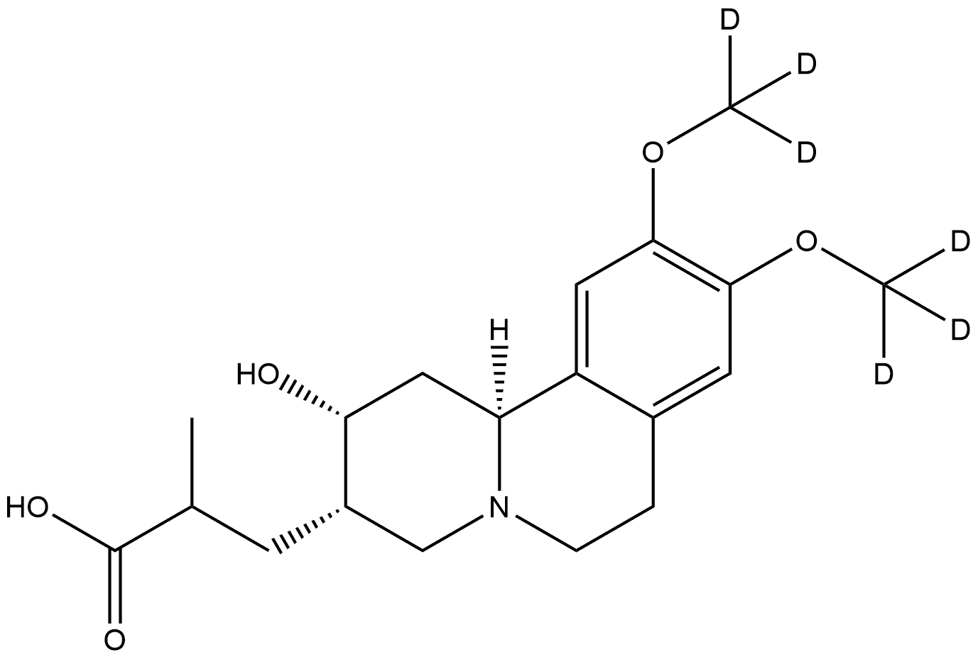 rel-(2R,3S,11bS)-1,3,4,6,7,11b-Hexahydro-2-hydroxy-9,10-di(methoxy-d3)-α-methyl-2H-benzo[a]quinolizine-3-propanoic acid Structure