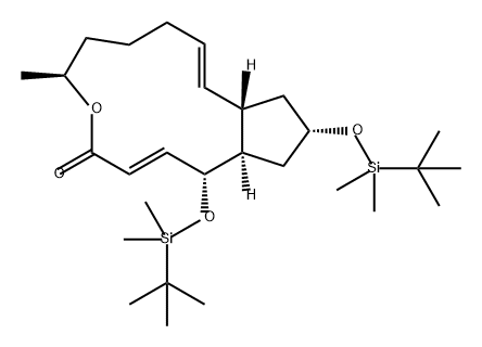 4H-Cyclopent[f]oxacyclotridecin-4-one, 1,13-bis[[(1,1-dimethylethyl)dimethylsilyl]oxy]-1,6,7,8,9,11a,12,13,14,14a-decahydro-6-methyl-, (1R,2E,6S,10E,11aS,13S,14aR)-,177960-81-5,结构式