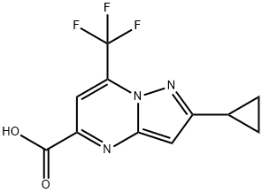 Pyrazolo[1,5-a]pyrimidine-5-carboxylic acid, 2-cyclopropyl-7-(trifluoromethyl)- Struktur