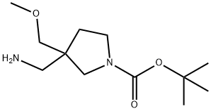 1-Pyrrolidinecarboxylic acid, 3-(aminomethyl)-3-(methoxymethyl)-, 1,1-dimethylethyl ester 化学構造式