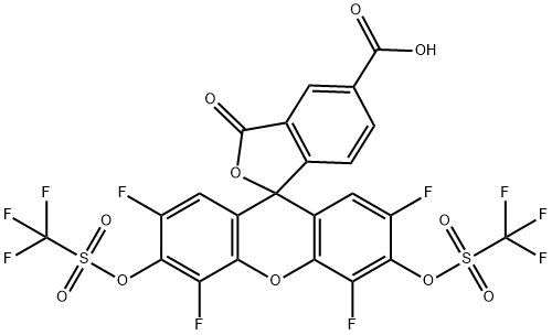 Spiro[isobenzofuran-1(3H),9'-[9H]xanthene]-5-carboxylic acid, 2',4',5',7'-tetrafluoro-3-oxo-3',6'-bis[[(trifluoromethyl)sulfonyl]oxy]- Structure