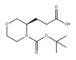 3-Morpholinepropanoic acid, 4-[(1,1-dimethylethoxy)carbonyl]-, (3R)- 化学構造式