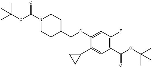 1-Piperidinecarboxylic acid, 4-[[2-cyclopropyl-4-[(1,1-dimethylethoxy)carbonyl]-5-fluorophenoxy]methyl]-, 1,1-dimethylethyl ester 化学構造式