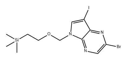 5H-Pyrrolo[2,3-b]pyrazine, 2-bromo-7-iodo-5-[[2-(trimethylsilyl)ethoxy]methyl]- 化学構造式