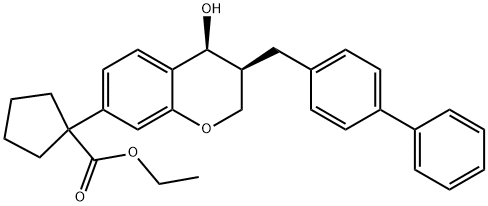 Cyclopentanecarboxylic acid, 1-[3-([1,1'-biphenyl]-4-ylmethyl)-3,4-dihydro-4-hydroxy-2H-1-benzopyran-7-yl]-, ethyl ester, cis- (9CI) 结构式