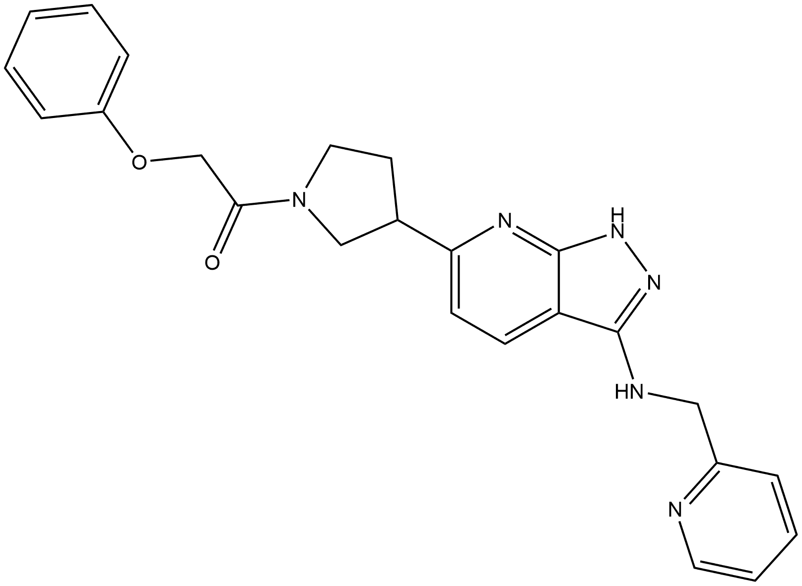 2-Phenoxy-1-[3-[3-[(2-pyridinylmethyl)amino]-1H-pyrazolo[3,4-b]pyridin-6-yl]-1-pyrrolidinyl]ethanone Struktur