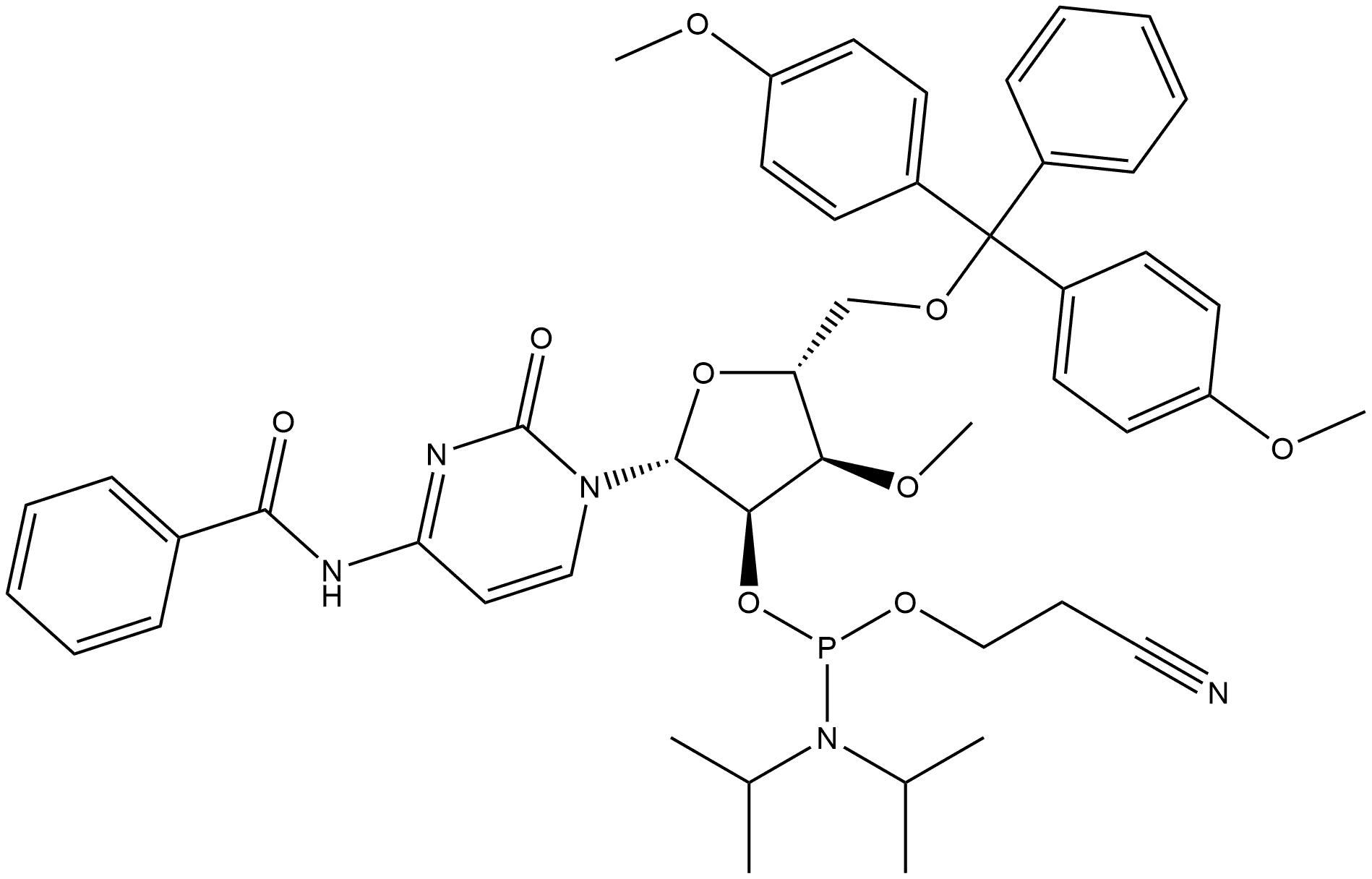 179479-03-9 N-苯甲酰基-5′-O-[双(4-甲氧基苯基)苯基甲基]-3′-O-甲基胞苷2′-[2-氰基乙基N,N-双(1-甲基乙基)亚磷酰胺