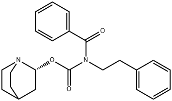 Carbamic acid, N-benzoyl-N-(2-phenylethyl)-, (2R)-1-azabicyclo[2.2.2]oct-2-yl ester 化学構造式