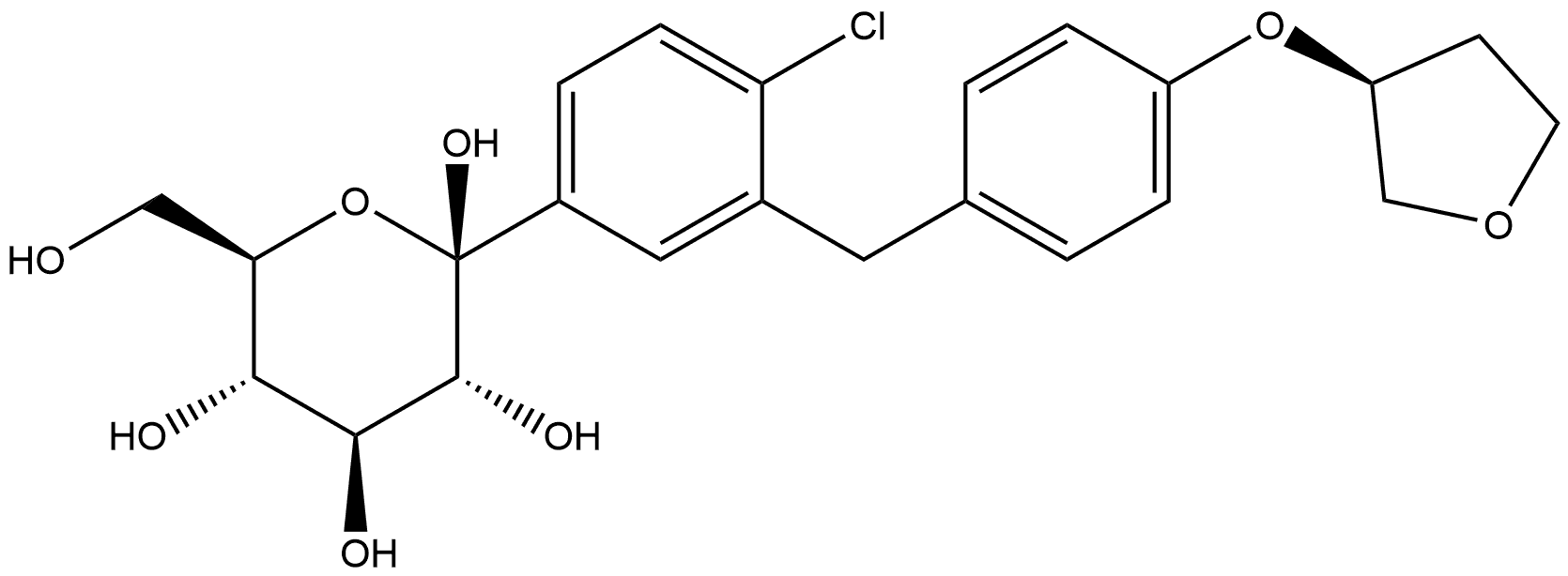 β-D-Glucopyranose, 1-C-[4-chloro-3-[[4-[[(3S)-tetrahydro-3-furanyl]oxy]phenyl]methyl]phenyl]- Struktur