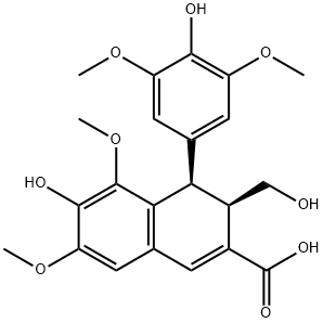 6-Hydroxy-4-(4-hydroxy-3,5-dimethoxyphenyl)-3-(hydroxymethyl)-5,7-dimethoxy-3,4-dihydronaphthalene-2-carboxylic acid Struktur