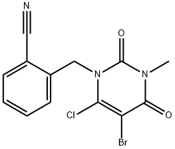 Benzonitrile, 2-[(5-bromo-6-chloro-3,4-dihydro-3-methyl-2,4-dioxo-1(2H)-pyrimidinyl)methyl]- Struktur