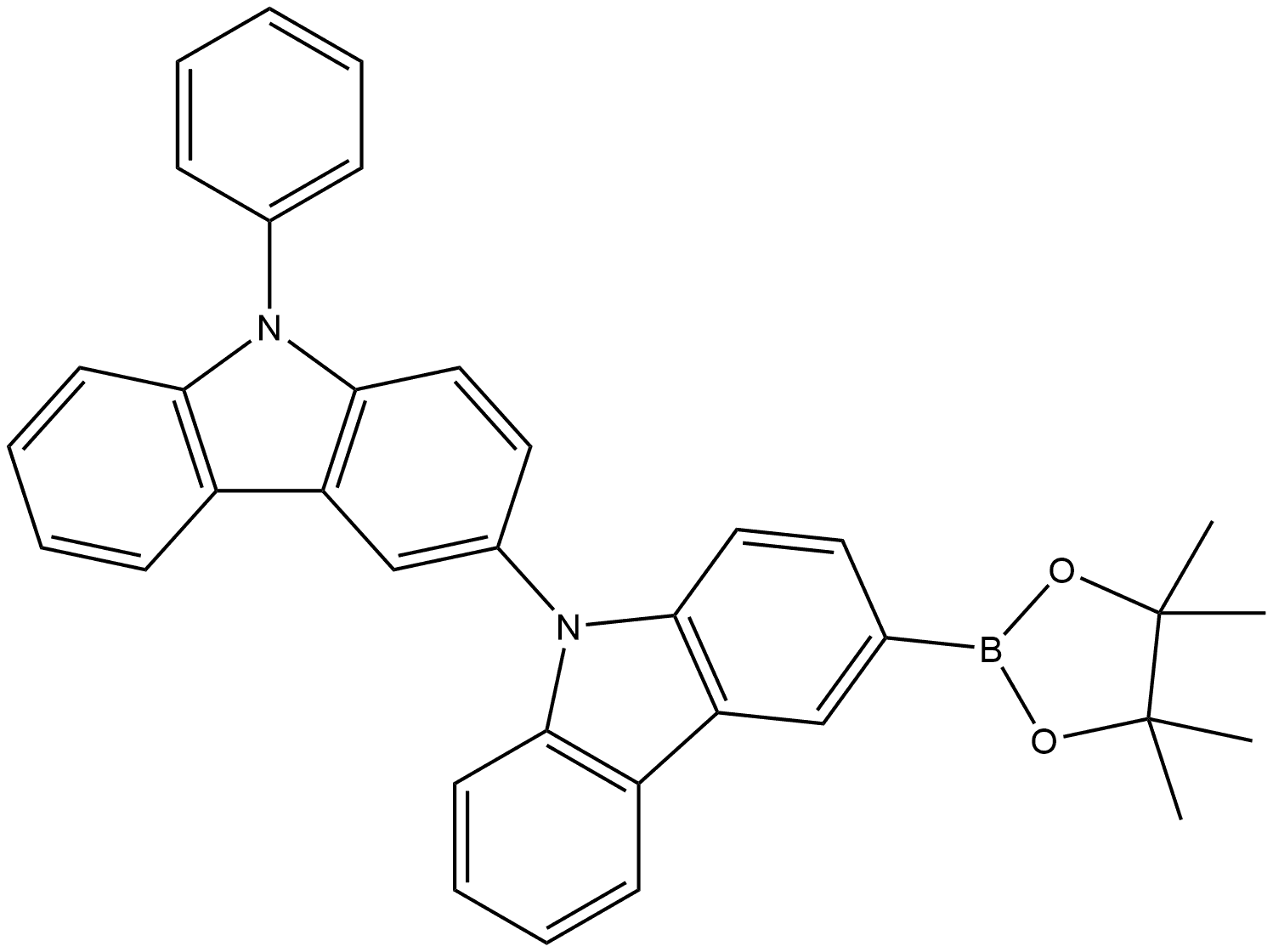 9-Phenyl-3′-(4,4,5,5-tetramethyl-1,3,2-dioxaborolan-2-yl)-3,9′-bi-9H-carbazole 结构式