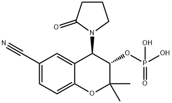 2H-1-Benzopyran-6-carbonitrile, 3,4-dihydro-2,2-dimethyl-4-(2-oxo-1-pyrrolidinyl)-3-(phosphonooxy)-, (3S,4R)- Struktur