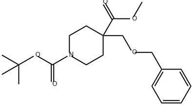 1,4-Piperidinedicarboxylic acid, 4-[(phenylmethoxy)methyl]-, 1-(1,1-dimethylethyl) 4-methyl ester Struktur