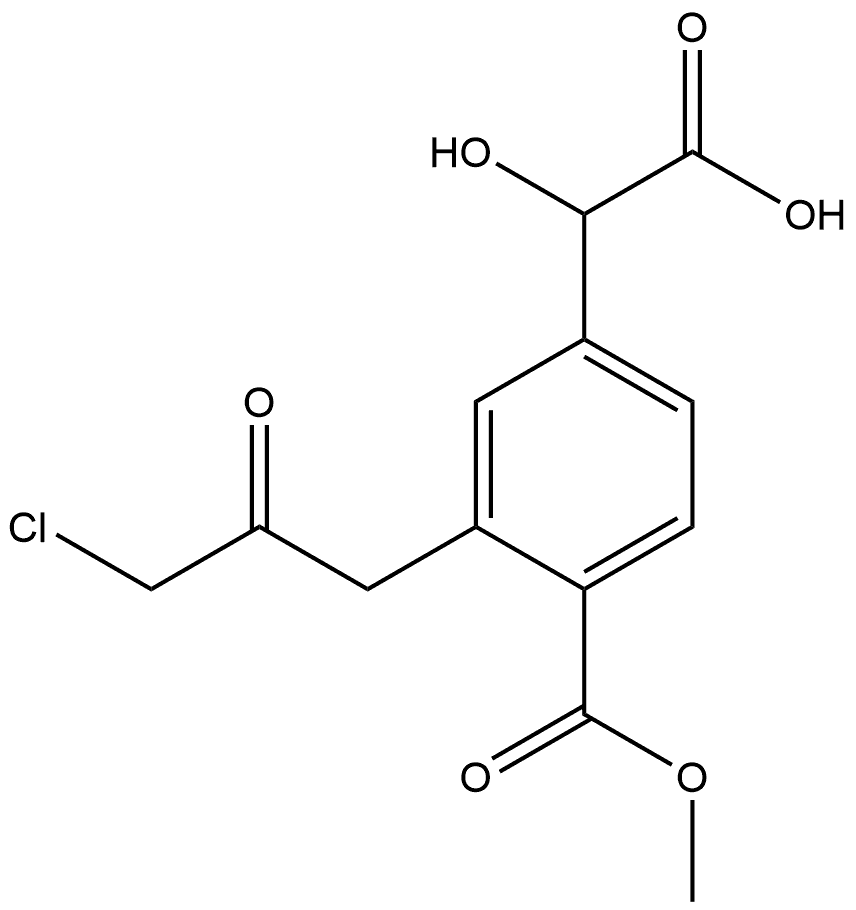 Methyl 4-(carboxy(hydroxy)methyl)-2-(3-chloro-2-oxopropyl)benzoate 化学構造式