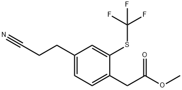 Methyl 4-(2-cyanoethyl)-2-(trifluoromethylthio)phenylacetate 化学構造式