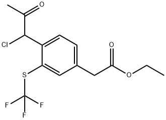 Ethyl 4-(1-chloro-2-oxopropyl)-3-(trifluoromethylthio)phenylacetate,1806589-15-0,结构式