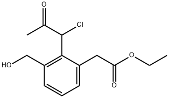 Ethyl 2-(1-chloro-2-oxopropyl)-3-(hydroxymethyl)phenylacetate 化学構造式