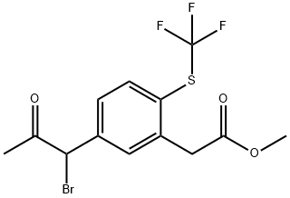 Methyl 5-(1-bromo-2-oxopropyl)-2-(trifluoromethylthio)phenylacetate Structure