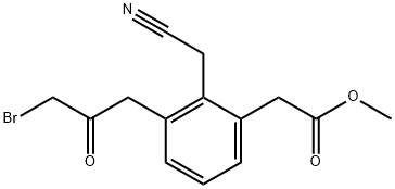 Methyl 3-(3-bromo-2-oxopropyl)-2-(cyanomethyl)phenylacetate 结构式