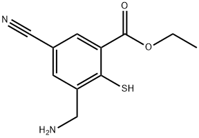 Ethyl 3-aminomethyl-5-cyano-2-mercaptobenzoate Struktur