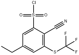 2-Cyano-5-ethyl-3-(trifluoromethylthio)benzenesulfonyl chloride 化学構造式