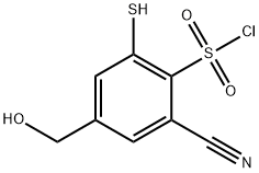 2-Cyano-4-hydroxymethyl-6-mercaptobenzenesulfonylchloride 化学構造式