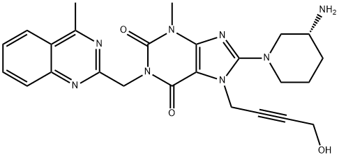 1H-Purine-2,6-dione, 8-[(3R)-3-amino-1-piperidinyl]-3,7-dihydro-7-(4-hydroxy-2-butyn-1-yl)-3-methyl-1-[(4-methyl-2-quinazolinyl)methyl]- Struktur