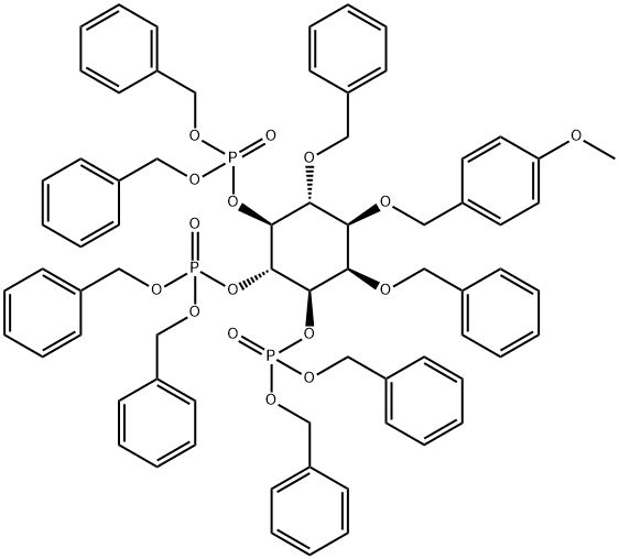 D-myo-Inositol, 1-O-(4-methoxyphenyl)methyl-2,6-bis-O-(phenylmethyl)-, trisbis(phenylmethyl) phosphate Structure