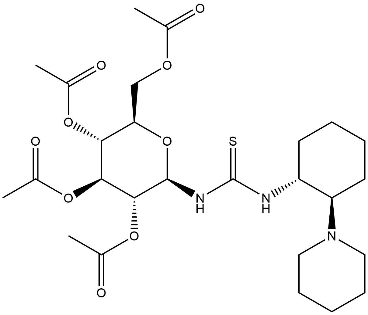 Thiourea, N-[(1R,2R)-2-(1-piperidinyl)cyclohexyl]-N'-(2,3,4,6-tetra-O-acetyl-β-D-glucopyranosyl)- Struktur