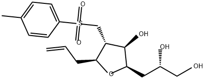 1,2-Propanediol, 3-[(2R,3R,4R,5S)-tetrahydro-3-hydroxy-4-[[(4-methylphenyl)sulfonyl]methyl]-5-(2-propen-1-yl)-2-furanyl]-, (2S)- Struktur