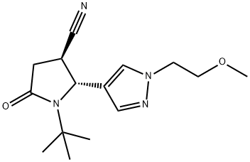 trans-1-tert-butyl-2-[1-(2-methoxyethyl)-1H-pyrazol-4-yl]-5-oxopyrrolidine-3-carbonitrile Structure