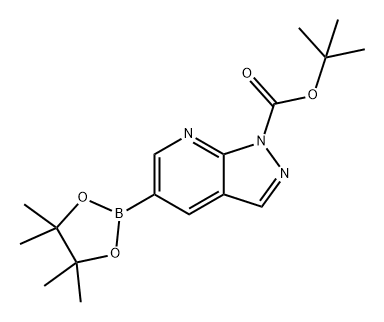 5-(4,4,5,5-四甲基-1,3,2-二氧硼杂环戊烷-2-基)-1H-吡唑并[3,4-B]吡啶-1-羧酸叔丁酯, 1817835-80-5, 结构式