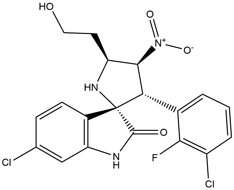 (3S,3'S,4'S,5'S)-6-chloro-3'-(3-chloro-2-fluorophenyl)-5'-(2-hydroxyethyl)-4'-nitrospiro[indoline-3,2'-pyrrolidin]-2-one,1818291-99-4,结构式