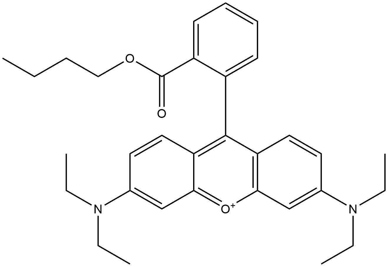 9-[2-(ブトキシカルボニル)フェニル]-3,6-ビス(ジエチルアミノ)キサンチリウム 化学構造式