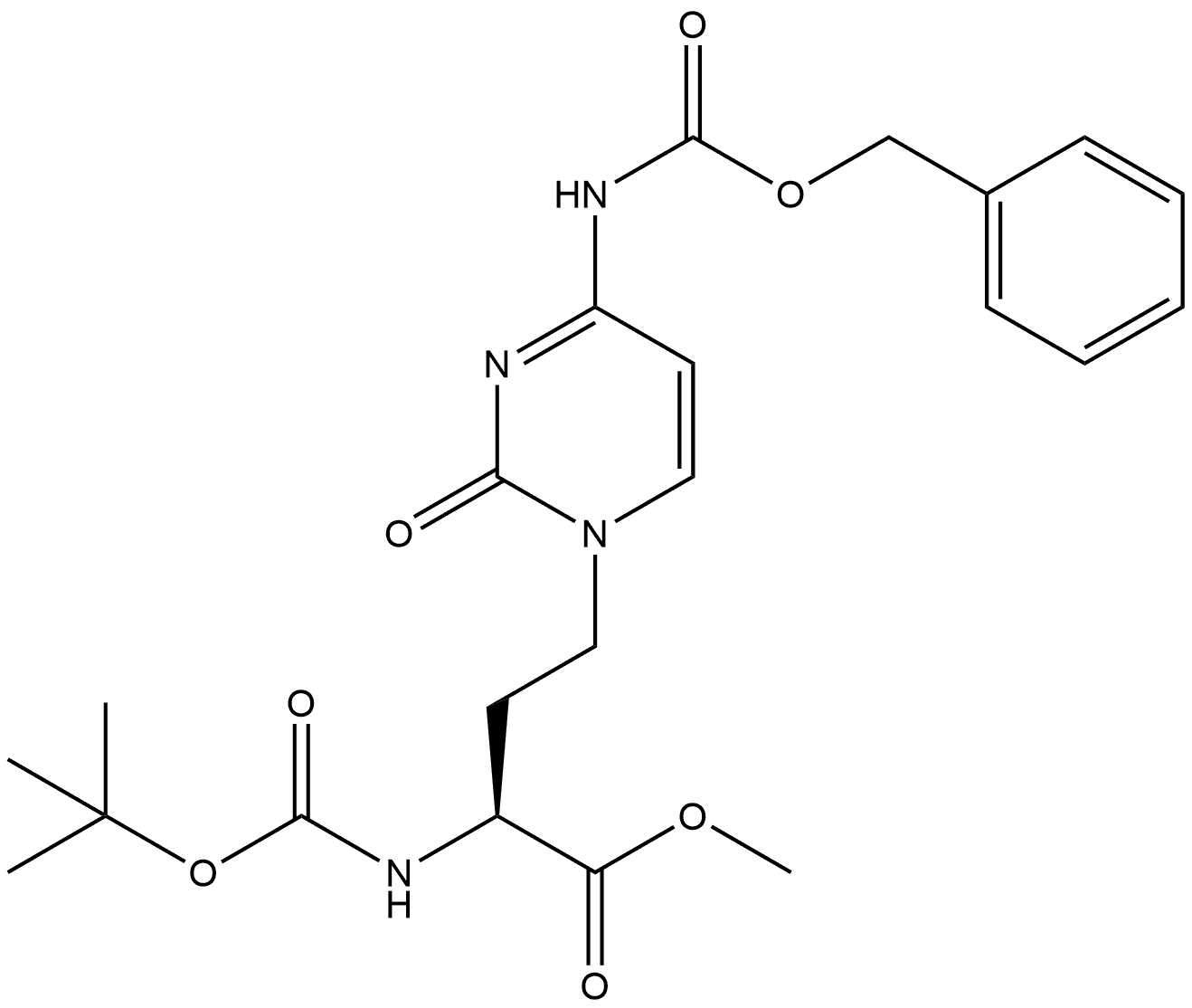 1(2H)-Pyrimidinebutanoic acid, α-[[(1,1-dimethylethoxy)carbonyl]amino]-2-oxo-4-[[(phenylmethoxy)carbonyl]amino]-, methyl ester, (αS)- Structure