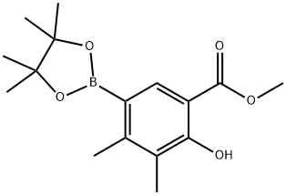 Benzoic acid, 2-hydroxy-3,4-dimethyl-5-(4,4,5,5-tetramethyl-1,3,2-dioxaborolan-2-yl)-, methyl ester 化学構造式