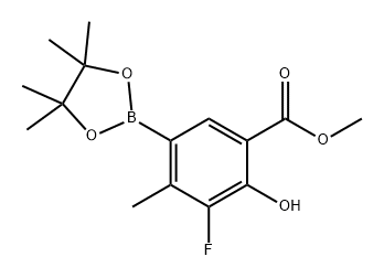 Benzoic acid, 3-fluoro-2-hydroxy-4-methyl-5-(4,4,5,5-tetramethyl-1,3,2-dioxaborolan-2-yl)-, methyl ester 化学構造式