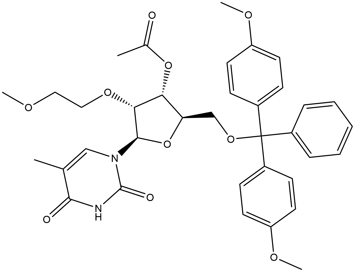 Uridine, 5'-O-[bis(4-methoxyphenyl)phenylmethyl]-2'-O-(2-methoxyethyl)-5-methyl-, 3'-acetate Structure